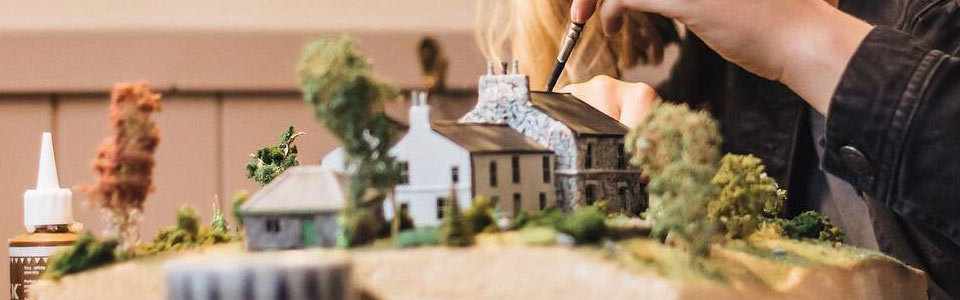 Postcard models miniature buildings