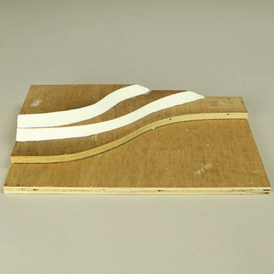 Plywood base infilled with foam putty