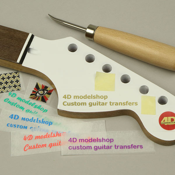 Custom dry transfer decals - lettering for a guitar headstock
