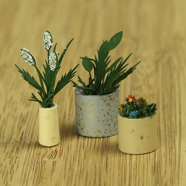 Miniature indoor plants and vase